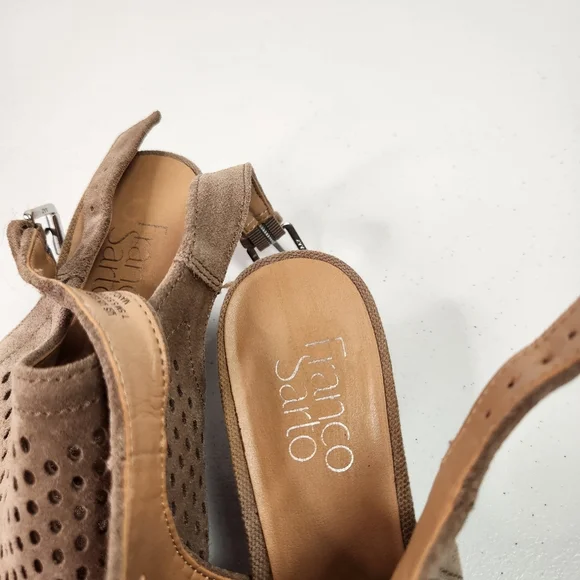 Franco Sarto Mandi 2 Beige Suede Leather Open Toe Heel Slingback Shoes Size 7.5 - Picture 3 of 11